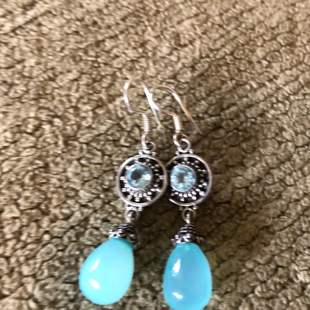 Blue Teardrop Pierced Earrings